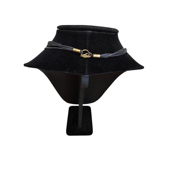 Vintage Mid Century Bib Style Statement Piece Necklace Carved Black Gold Tribal - Picture 3 of 5